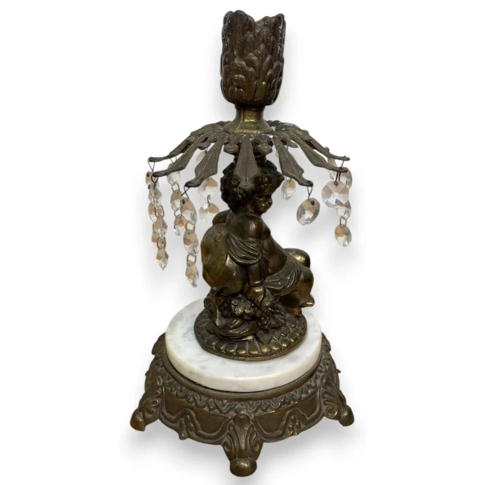 Vintage Loevsky & Loevsky Cherub Brass Table Lamp Base Marble Hollywood Regency